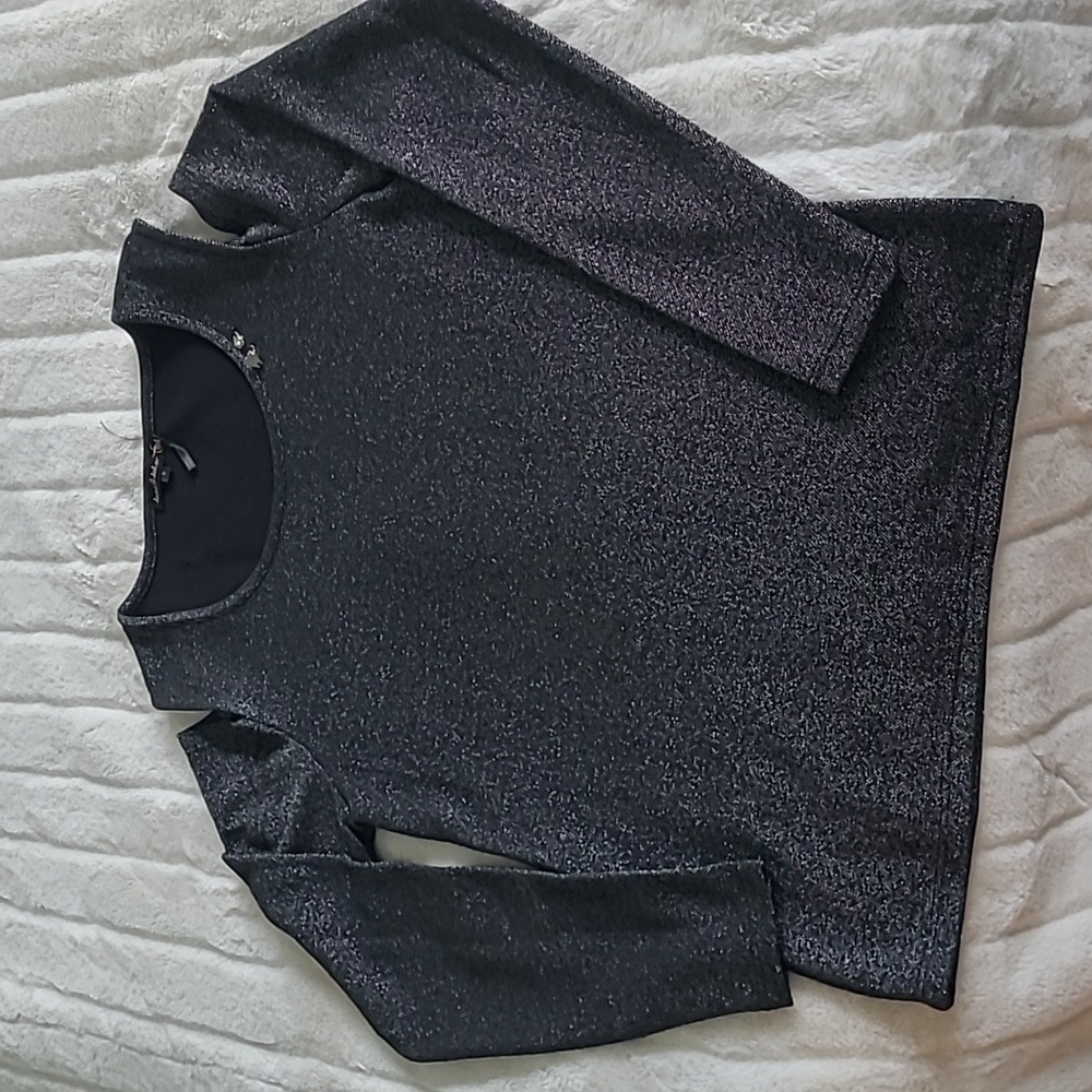 Cut-Out Shoulders Long Sleeve Sparkly Top